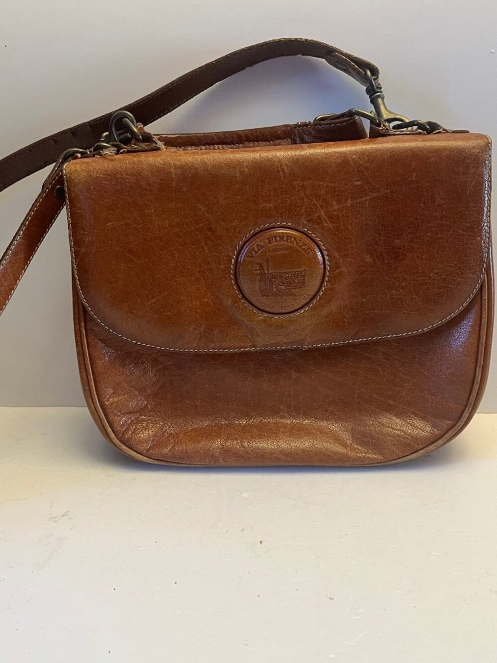 Vintage Via Firenze Italian Leather Handbag / Crossbody Bag